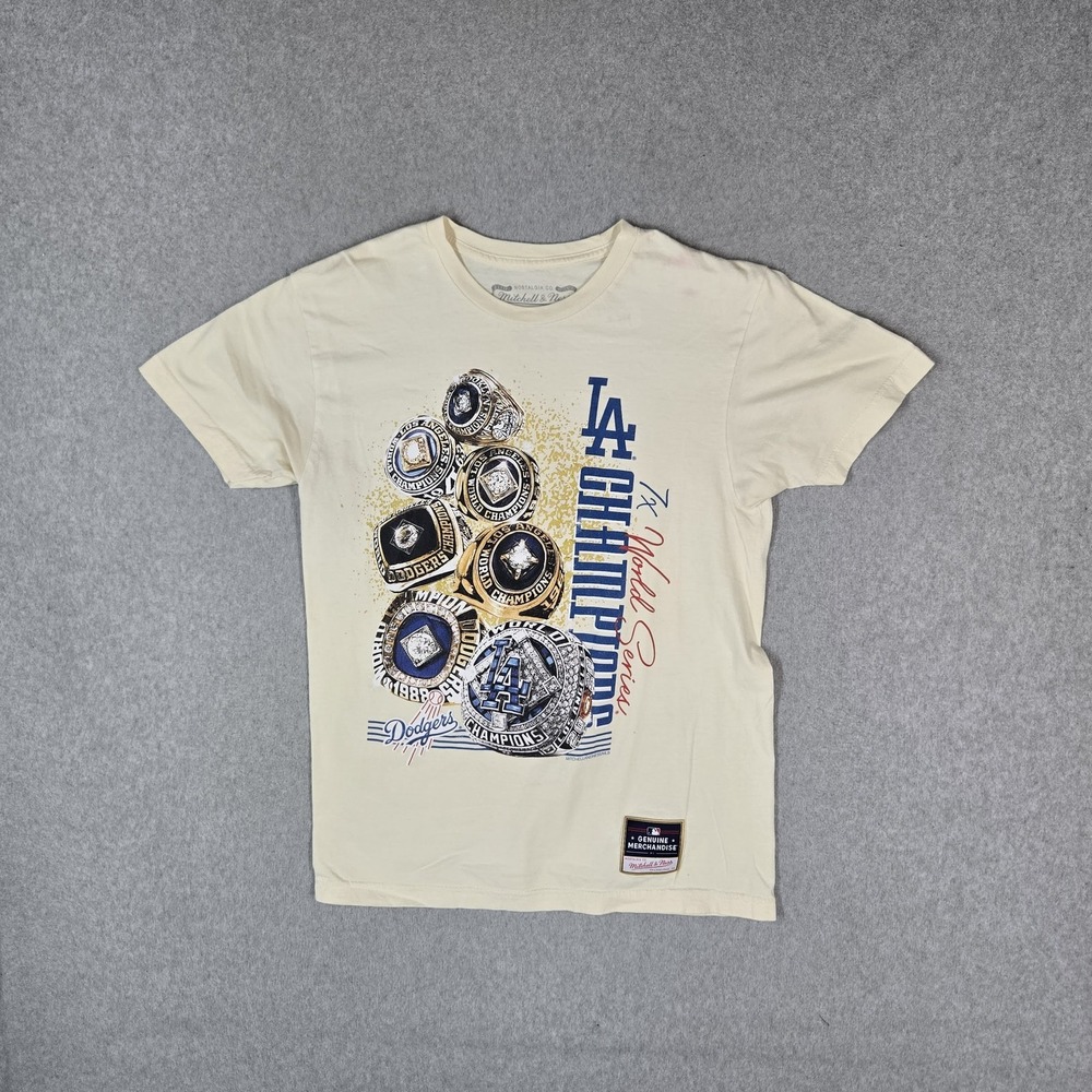 Los Angeles Dodgers Men Shirt M Cream Mitchell & Ness Graphic Championship READ